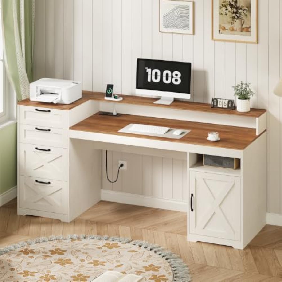 Printer Stand - Scrivania in legno ingegnerizzato bianco rustico